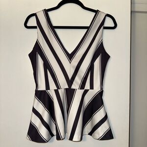 H&M Small Chevron Peplum Zipper Back Tank Top Black White Stripes Gently Worn
